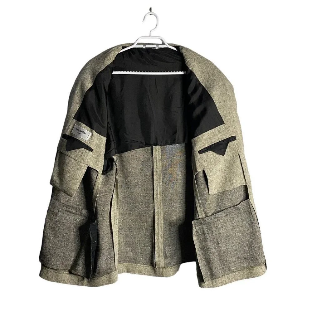 Paolo Giordano Men's Gray Herringbone Single Breasted Notch Lapel Blazer